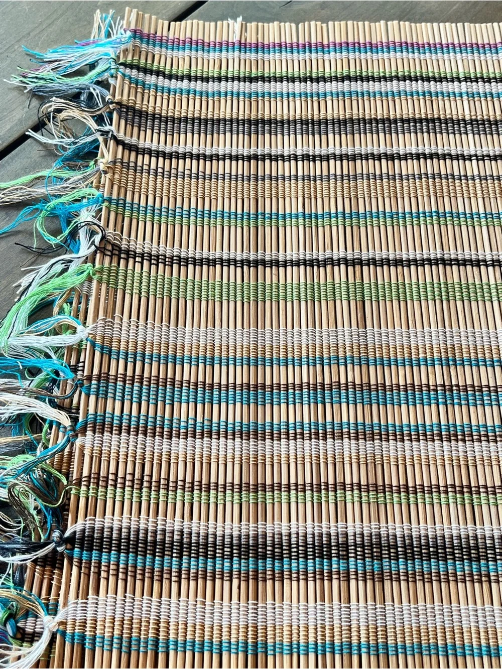 Pier 1 Set of 4 Multicolor Woven Bamboo Placemats with Fringe NWT